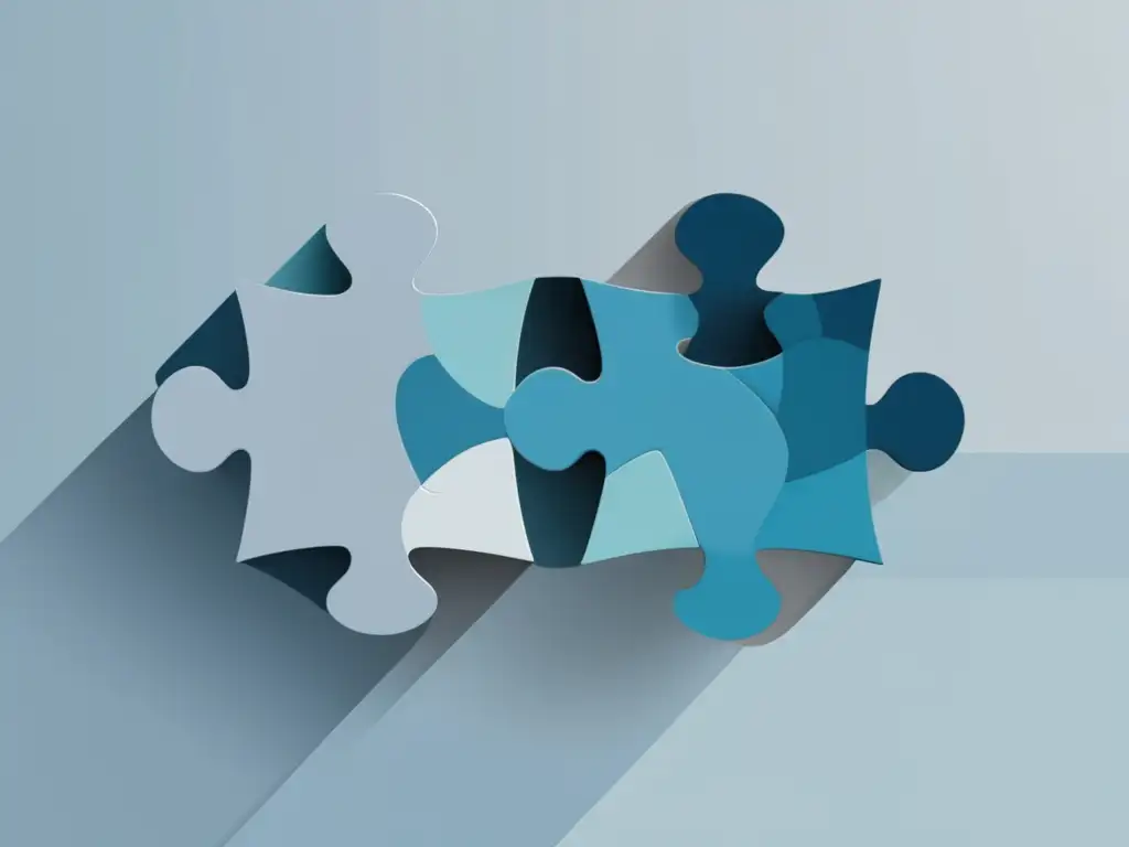 Puzzle de marketing de afiliados en tonos azules y grises Imagen de marketing de afiliados con puzzle interconectado en azul y gris