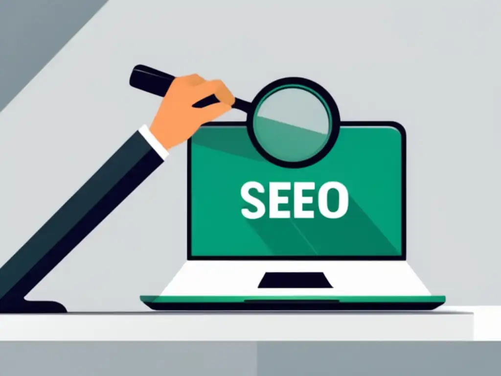 Ilustración minimalista de búsqueda de palabras clave en laptop Ilustración minimalista de persona enfocada en el SEO y marketing de afiliados