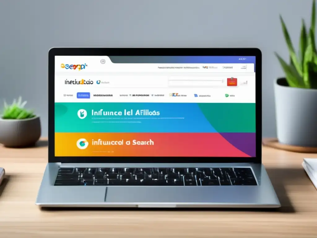 Laptop SEO marketing afiliados Laptop moderno con pantalla HD, SERP de