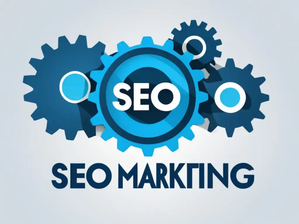 Estrategias de SEO para marketing de afiliados Estrategias de SEO para marketing de afiliados: Gears interconectados en tonos azules sobre fondo blanco