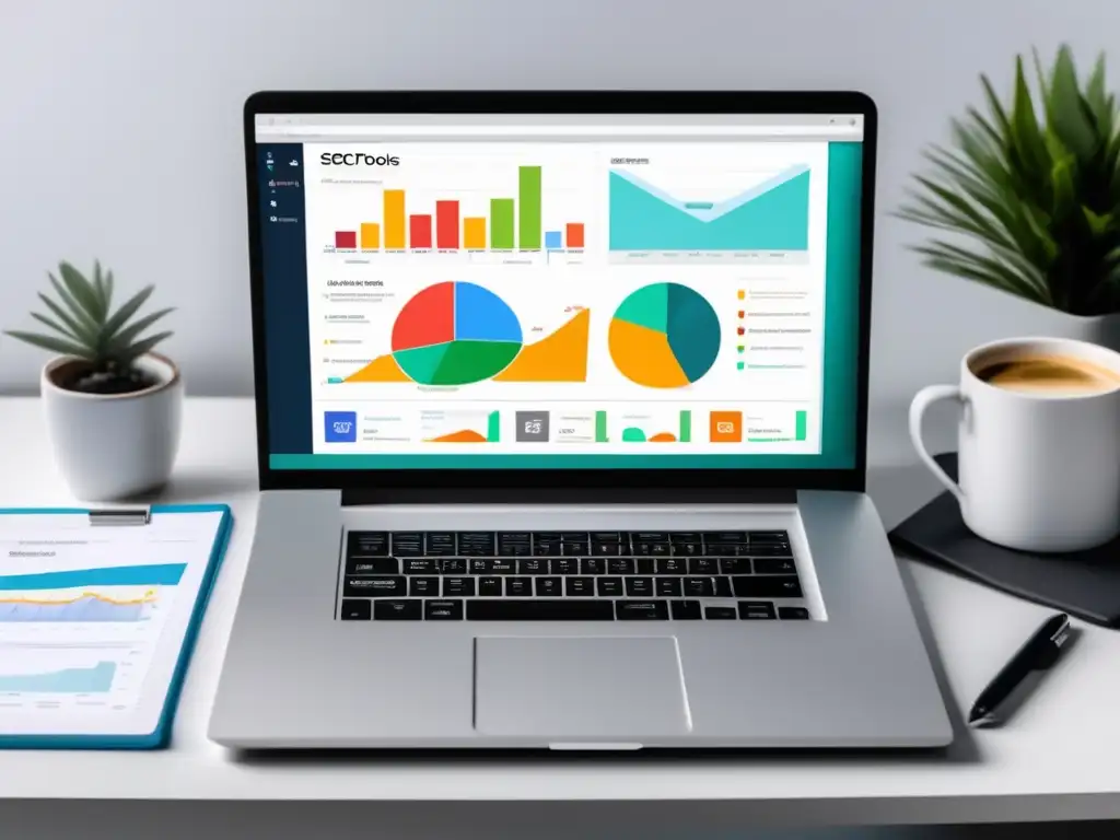 Herramientas SEO para el éxito en marketing de afiliados Laptop con herramientas SEO para marketing de afiliados