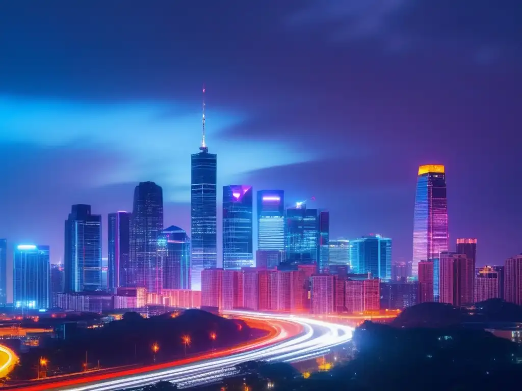 Ciudad nocturna iluminada por neón Oportunidades y éxito en programas de afiliados confiables y rentables