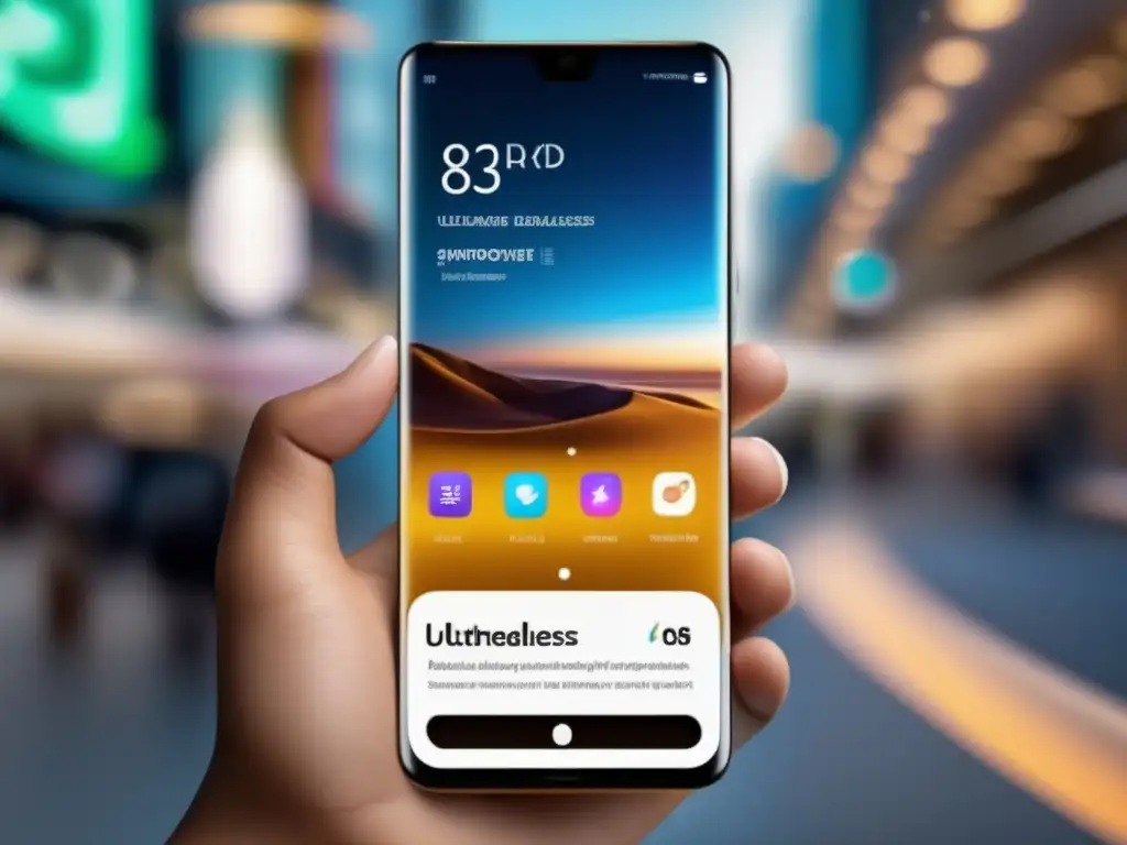 Smartphone moderno con pantalla sin bordes y página de inicio personalizada Smartphone con pantalla sin bordes, contenido vibrante y personalizado