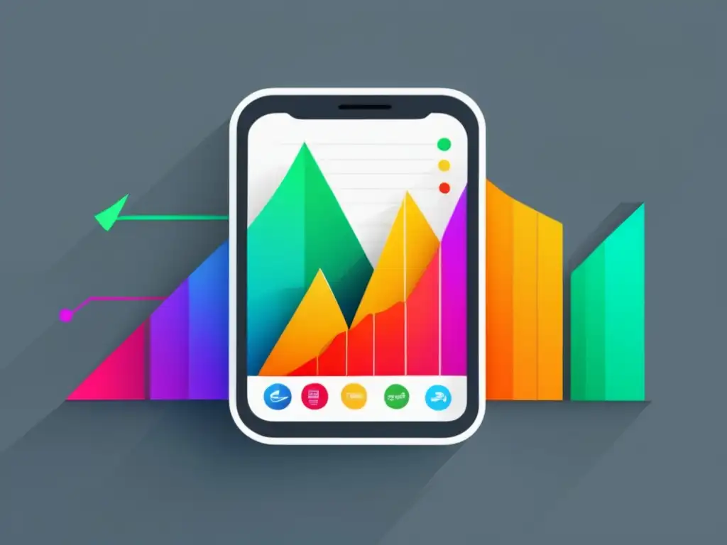 Smartphone con diseño minimalista y gráfico de crecimiento, ideal para plataformas de afiliados