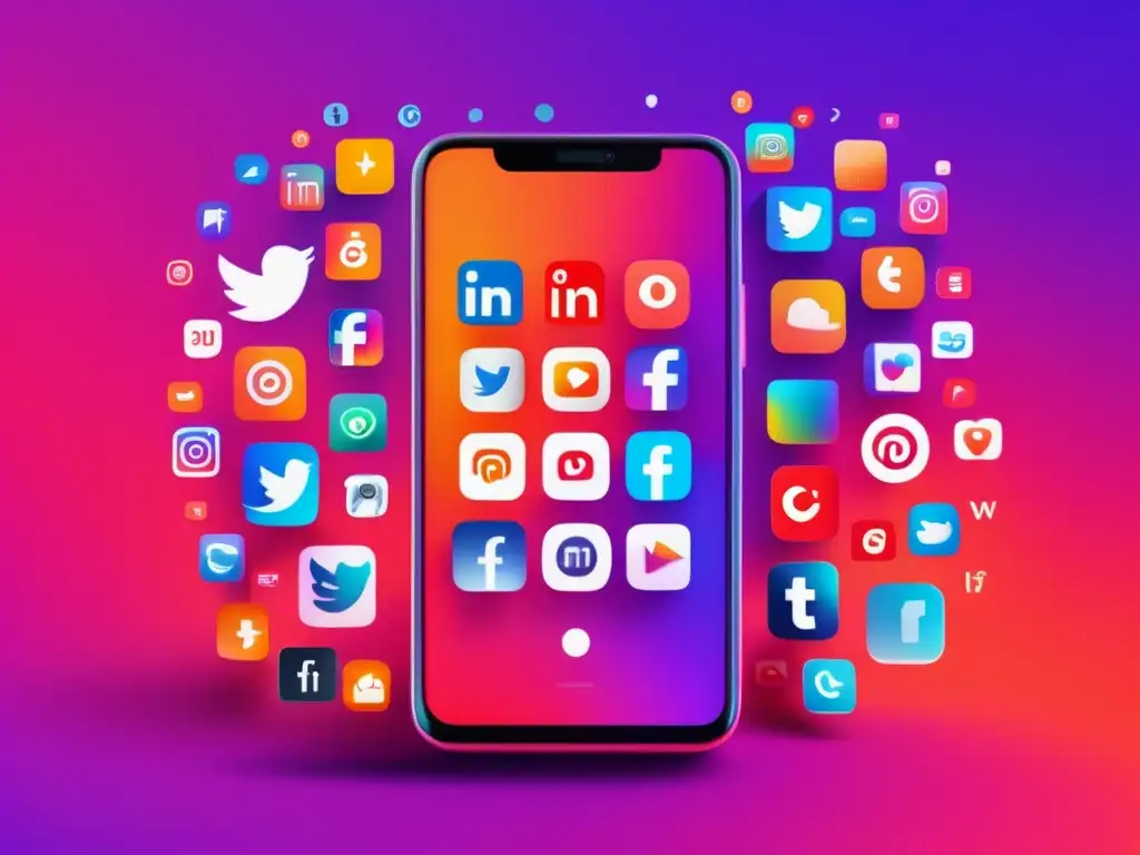 Smartphone influencer con pantalla vibrante Smartphone 8k con pantalla vibrante, íconos de redes sociales e influencers