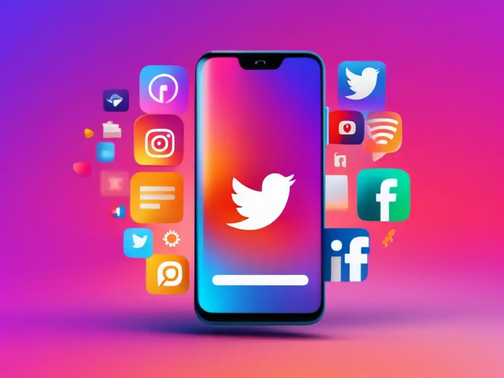Smartphone minimalista con íconos de redes sociales en pantalla Un smartphone moderno y minimalista con pantalla que muestra iconos de redes sociales