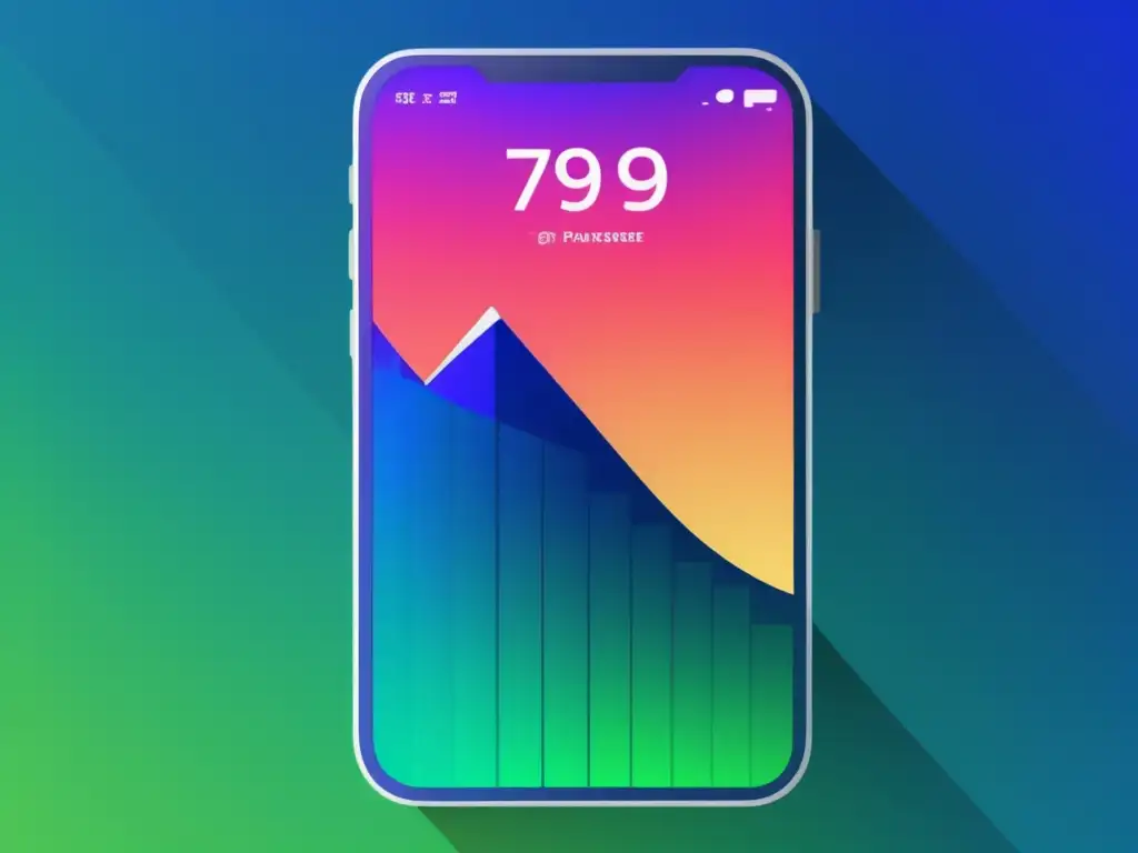 Smartphone con gráfico de ingresos pasivos Un smartphone moderno muestra gráfica de crecimiento de ingresos pasivos, con estética minimalista y colores vibrantes