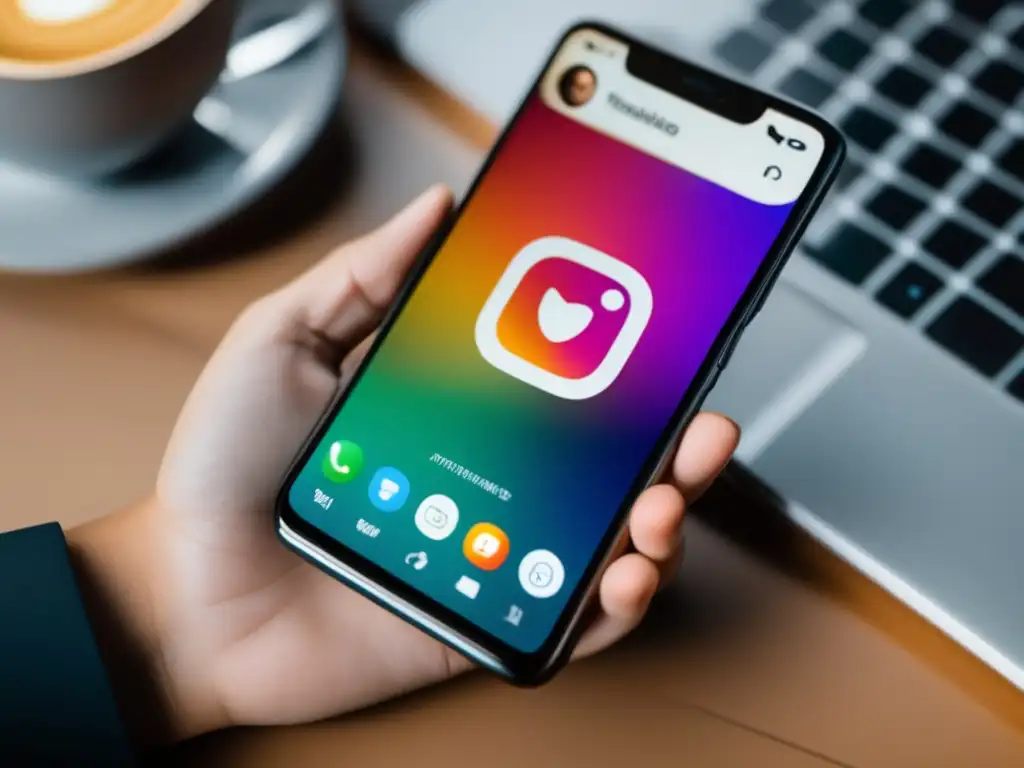 Smartphone de marketing de afiliados en Instagram Smartphone con pantalla clara muestra perfil de Instagram optimizado para marketing de afiliados en redes sociales