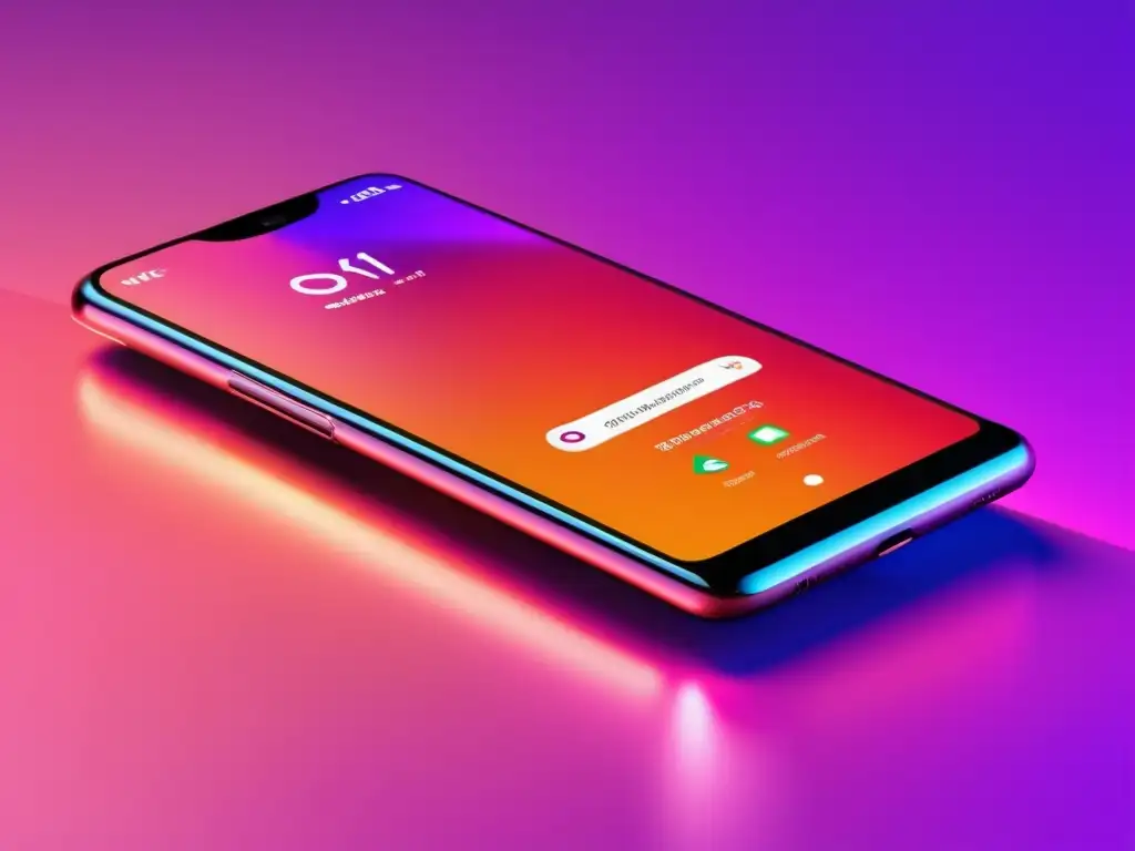 Smartphone elegante con pantalla vibrante (50 caracteres) Smartphone minimalista de pantalla HD, ángulo, diseño delgado, colores vibrantes, SEO y marketing de afiliados