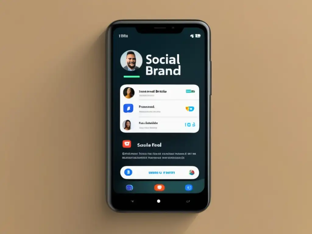Smartphone muestra perfil personal y contenido relevante Smartphone muestra perfil de marca personal, contenido de calidad y programas de afiliados en redes sociales
