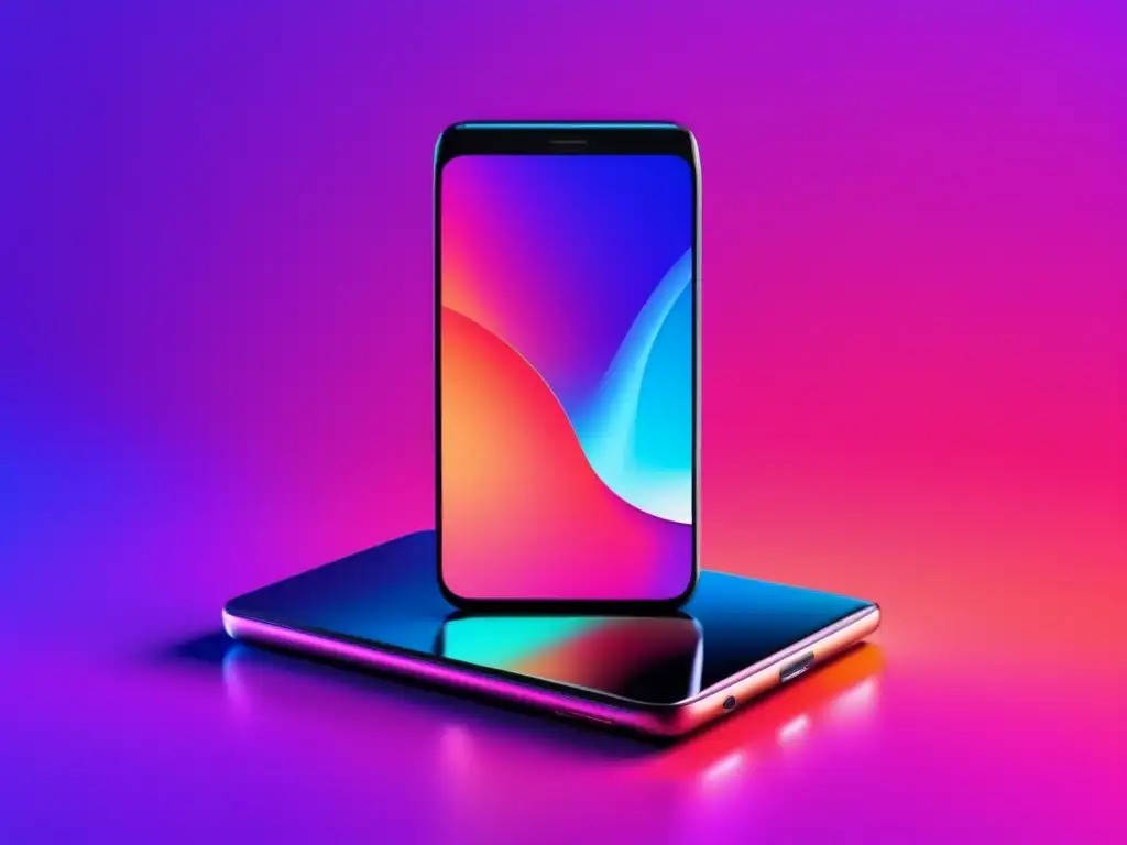 Tecnología innovadora y vibrante Smartphone futurista con pantalla de alta resolución y productos tecnológicos destacados