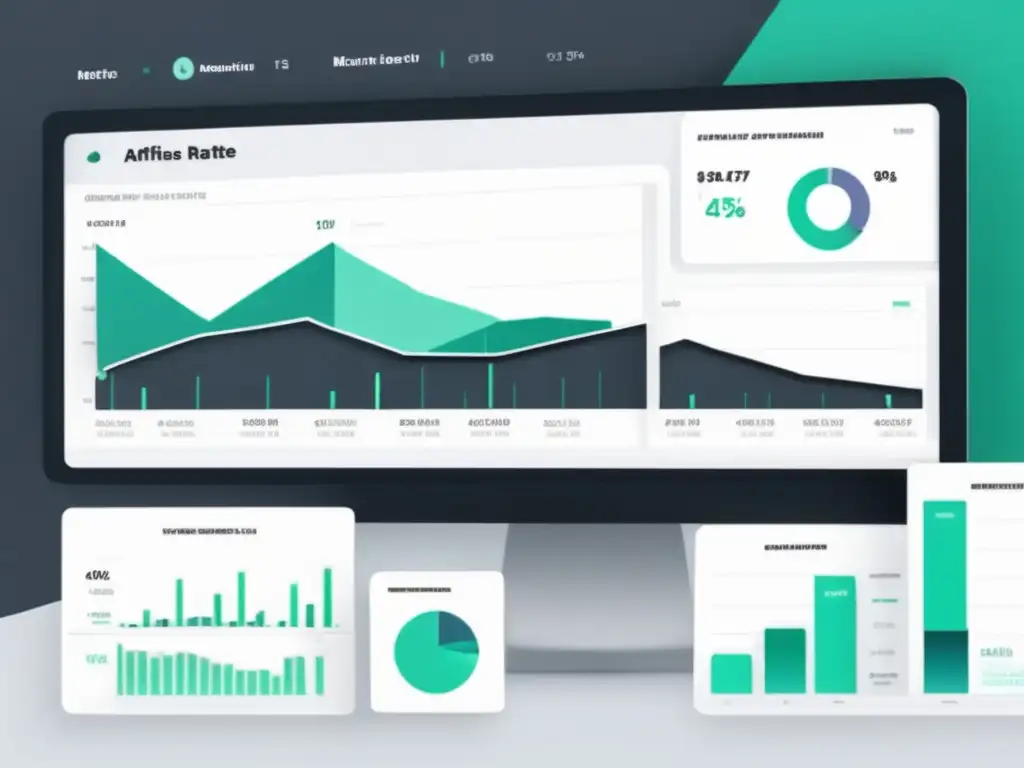 Dashboard de análisis de datos en marketing de afiliados Dashboard moderno y elegante con visualizaciones de datos, resaltando análisis de datos en el marketing de afiliados