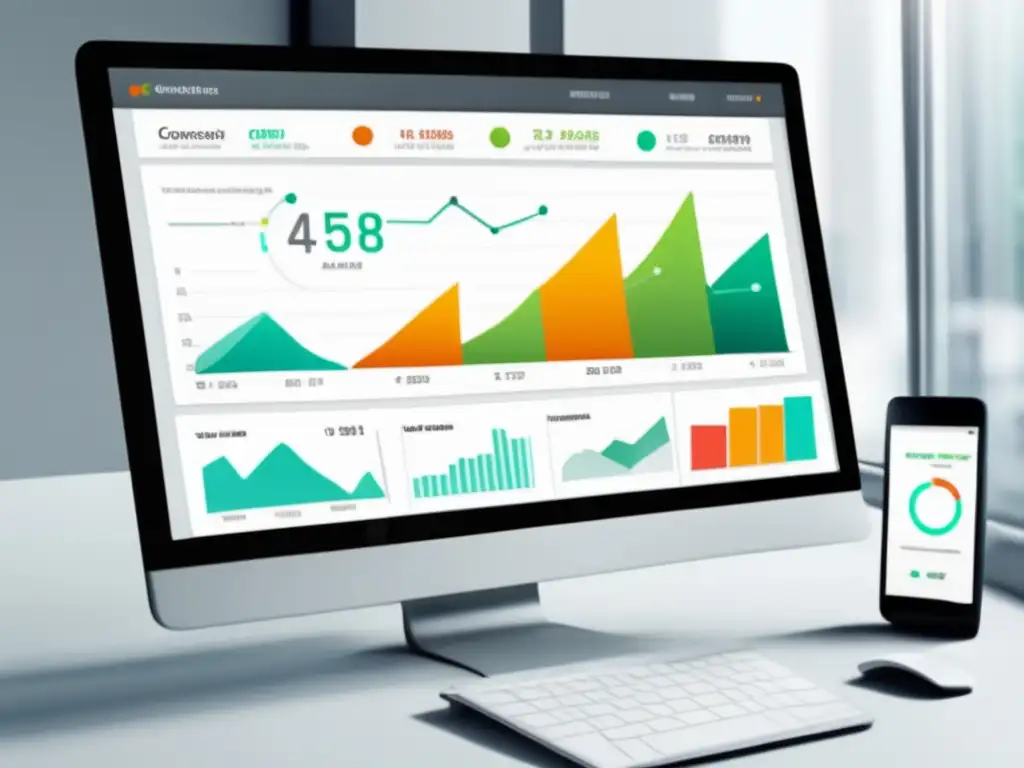 Herramientas de SEO para marketing de afiliados: Dashboard minimalista con gráficos y análisis de tráfico y conversiones