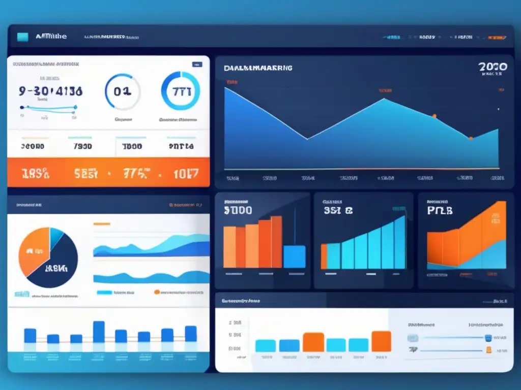 Dashboard digital moderno y detallado para marketing de afiliados Tablero digital moderno y detallado en 8k muestra visualmente las herramientas de afiliados y su efectividad