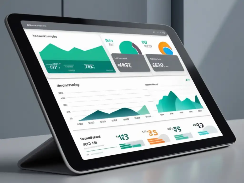 Dashboard de SEO minimalista y profesional Dashboard SEO con gráficos y análisis de palabras clave en tablet moderno