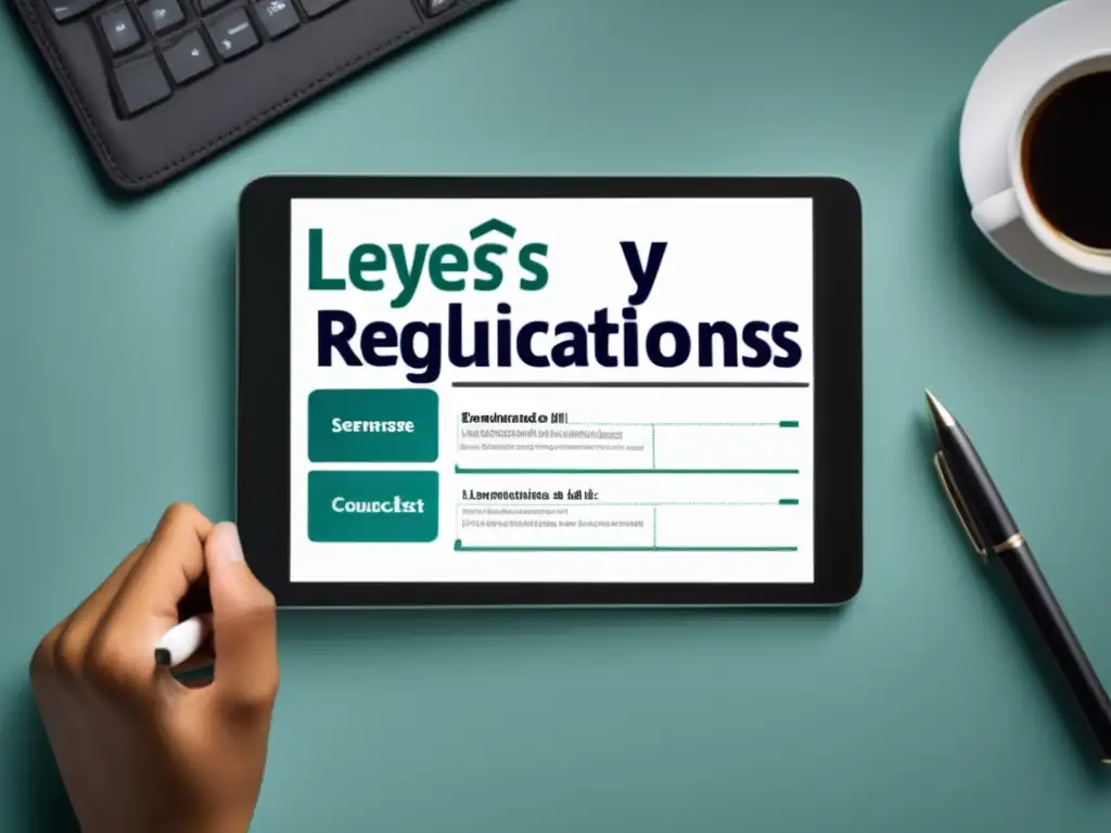 Tablet checklist: Leyes y Regulaciones del Marketing de Afiliados Tablet muestra checklist