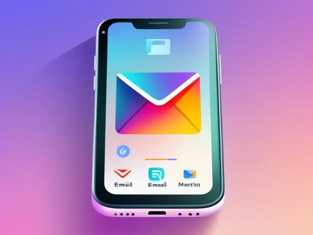 Smartphone blanco con pantalla vibrante displaying email Un smartphone blanco con pantalla vibrante que muestra un icono de correo