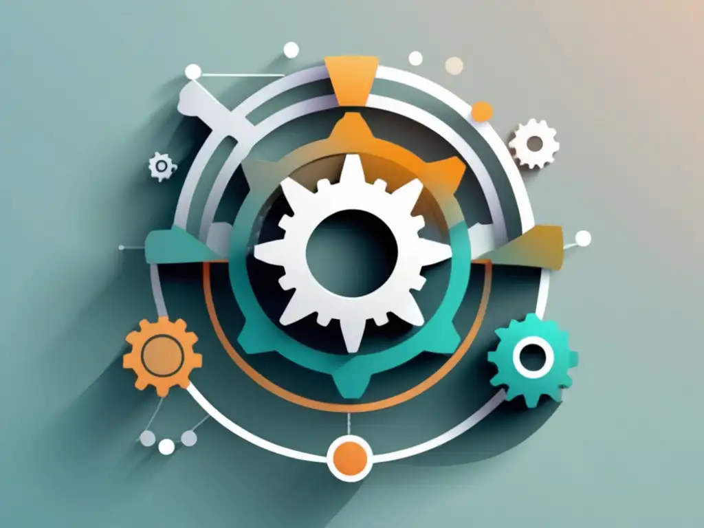 Tendencias de marketing de afiliados Tendencias en marketing de afiliados con imagen minimalista y moderna de engranajes interconectados que representan la evolución de las tendencias
