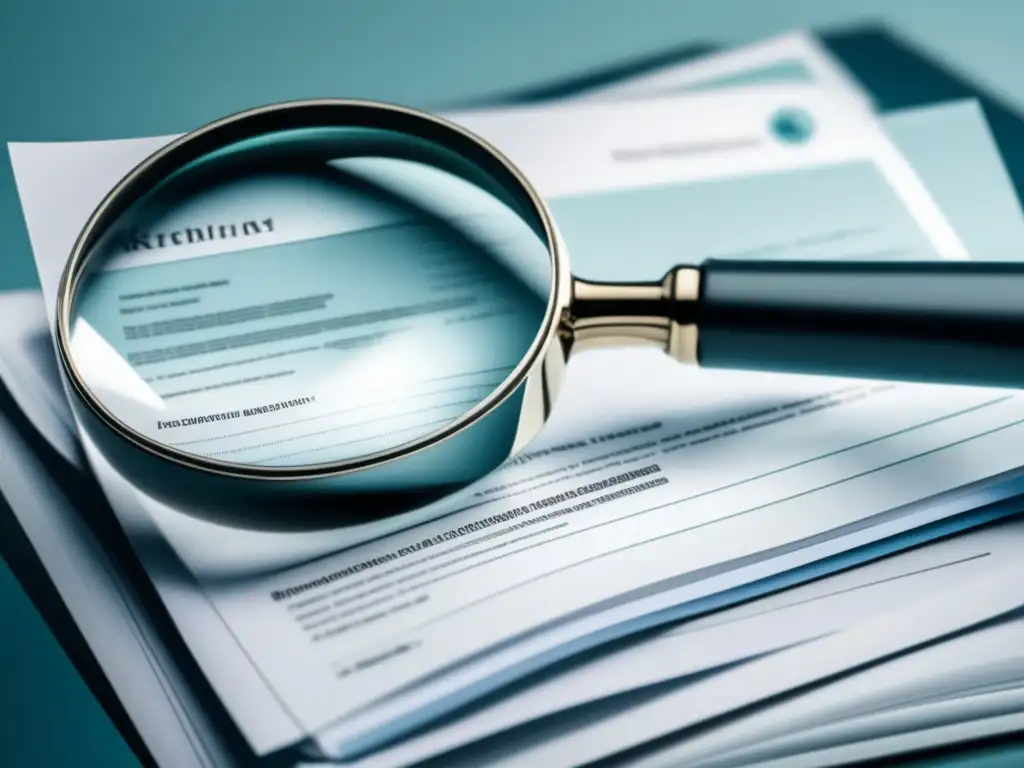 Transparencia en marketing de afiliados Leyes y regulaciones del marketing de afiliados - Imagen de transparencia con lupa y documentos legales