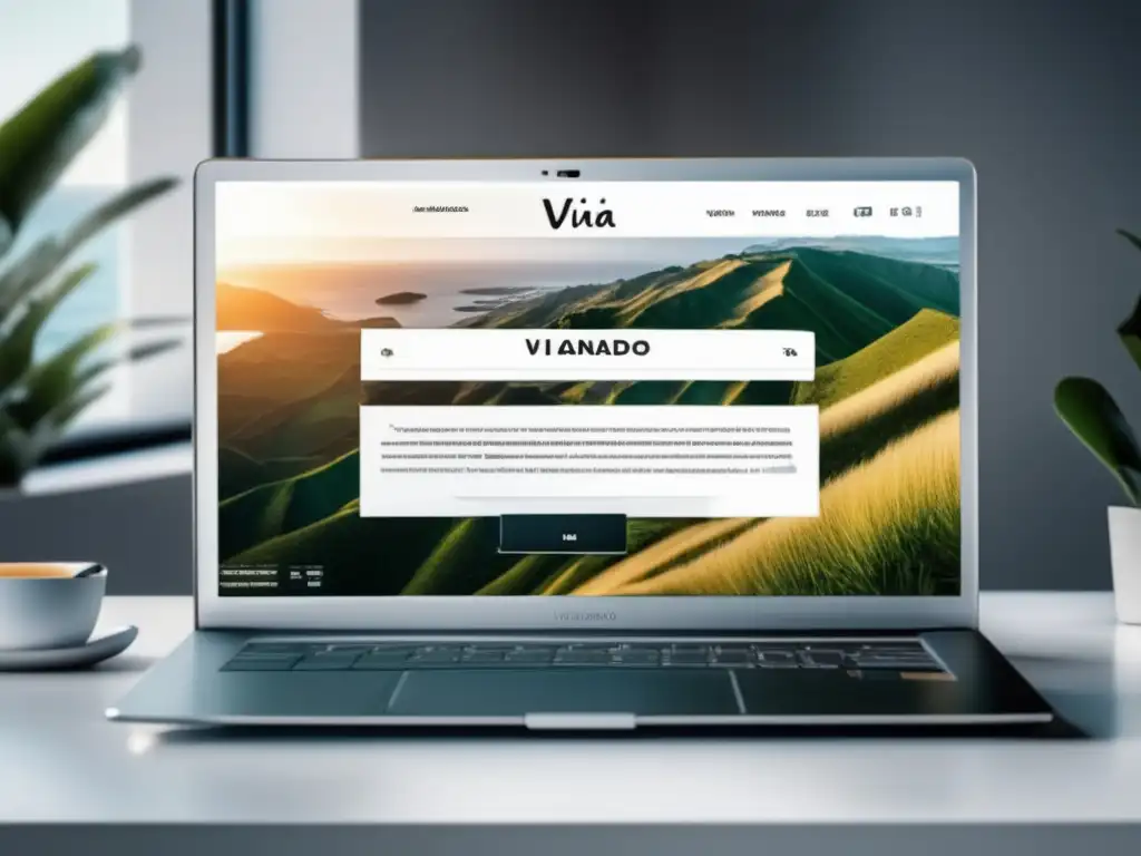 Laptop minimalista con diseño web Viajando sin Límites Laptop moderno con pantalla de blog de viajes