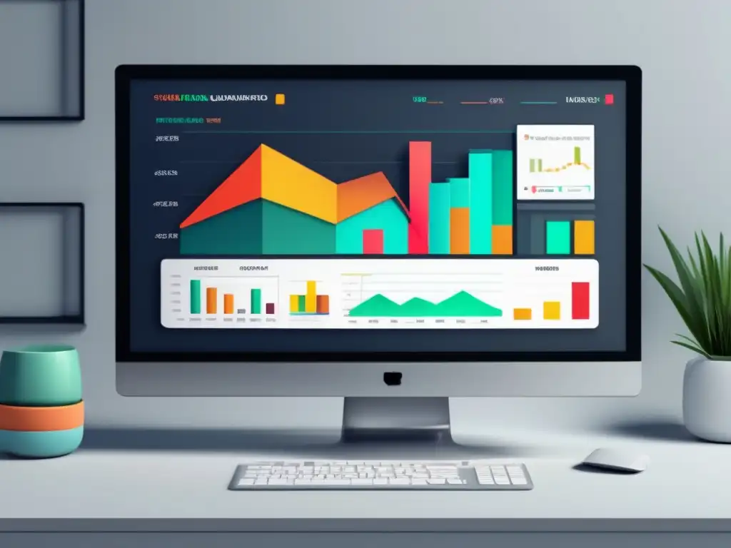 Pantalla de ordenador minimalista con visualización de datos Ventajas del análisis de datos en programas de afiliados