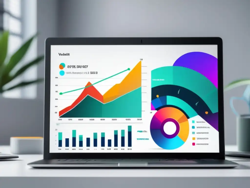Laptop con visualizaciones de datos Herramientas de análisis de datos para el marketing de afiliados en laptop moderno con visualizaciones vibrantes