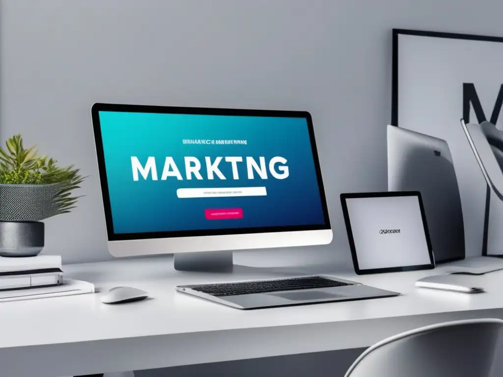 Espacio de trabajo minimalista con laptop plateada, estrategias efectivas marketing de afiliados