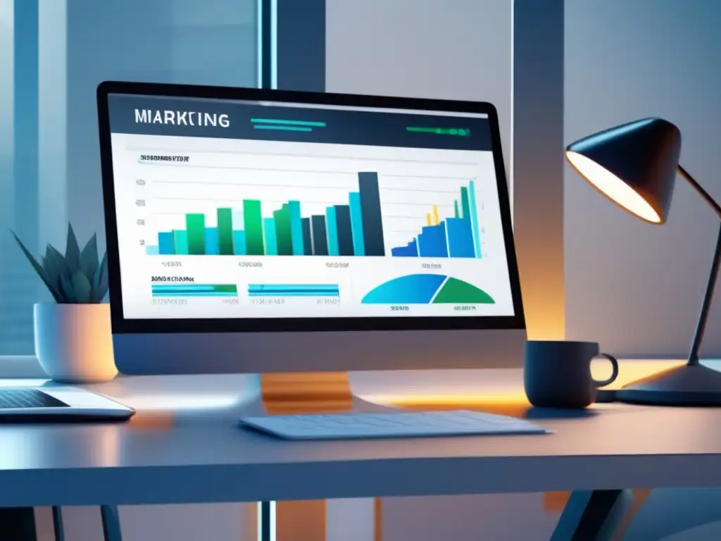 Estadísticas de marketing de afiliados y documentos legales Ilustración moderna de marketing de afiliados con gráficos e informes, incluye leyes y regulaciones (110 caracteres)