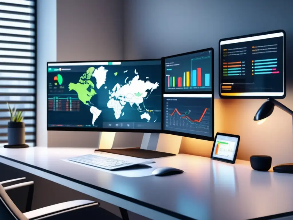 Espacio de trabajo minimalista con tecnología avanzada Espacio de trabajo minimalista con herramientas de automatización para marketing de afiliados