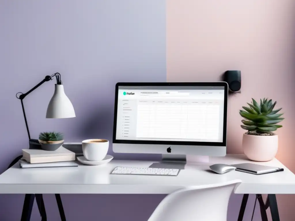 Espacio de trabajo minimalista y moderno con herramientas de marketing de afiliados Escritorio elegante y organizado con herramientas de marketing de afiliados
