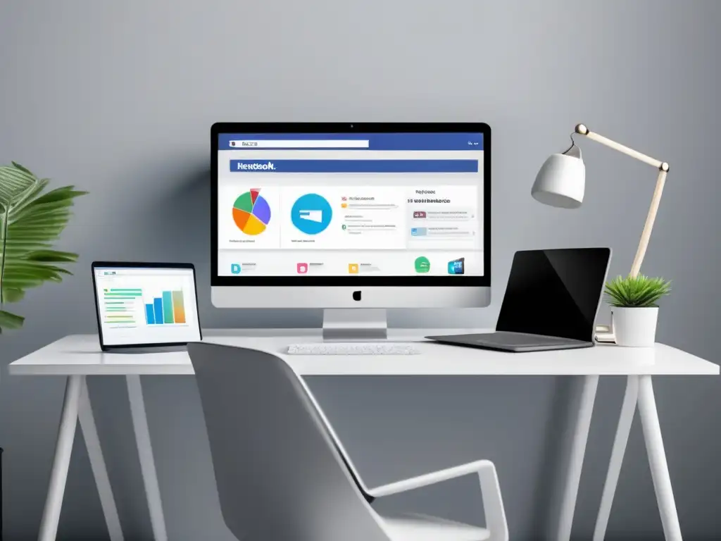 Espacio de trabajo de marketing digital con herramientas de pago por clic