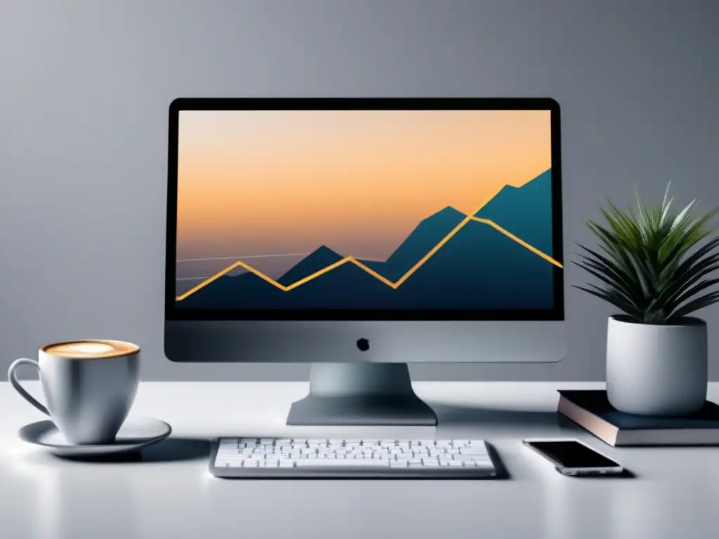 Un espacio de trabajo minimalista con laptop, cuaderno y café en un escritorio blanco