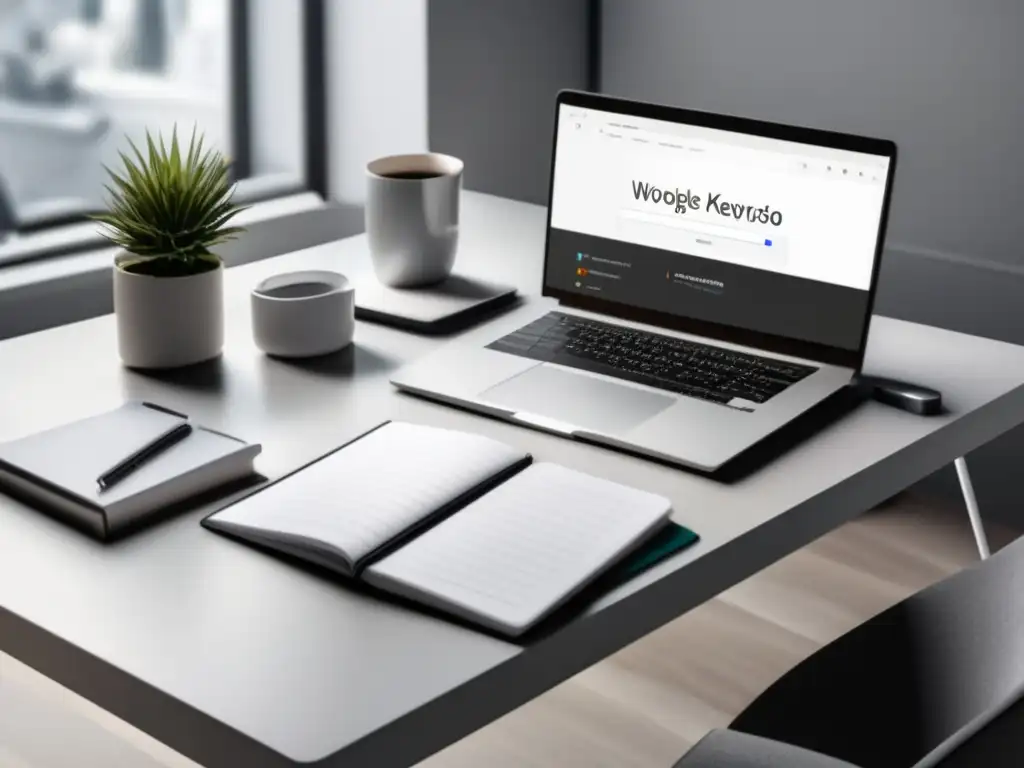 Espacio de trabajo minimalista moderno Espacio de trabajo minimalista con análisis de palabras clave en marketing de afiliados
