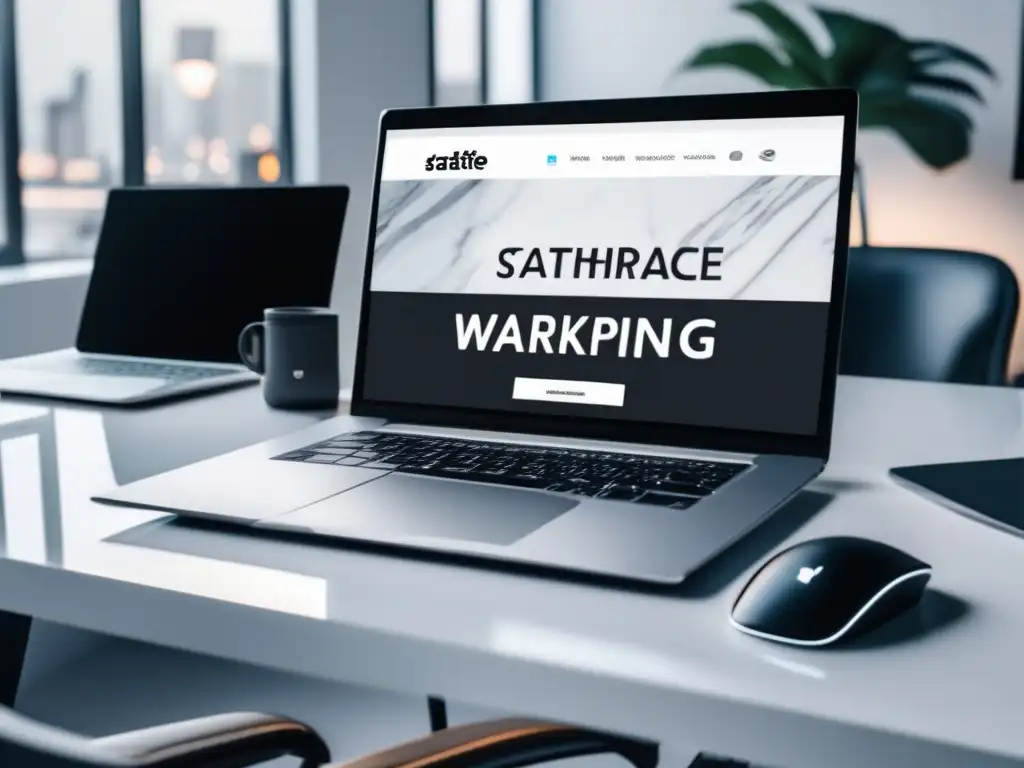 Espacio de trabajo moderno y elegante Espacio de trabajo moderno con laptop de última generación y tendencias rentables en el marketing de afiliados