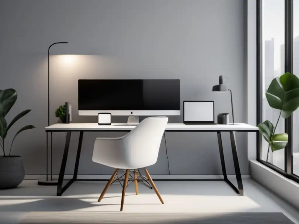 Espacio de trabajo moderno y minimalista Espacio de trabajo moderno con herramientas para mejorar conversiones en marketing de afiliados