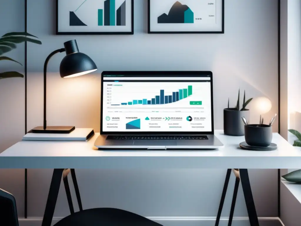 Espacio de trabajo moderno y minimalista Espacio de trabajo moderno con diseño minimalista, pantalla 8k y accesorios de oficina - plataformas de afiliados
